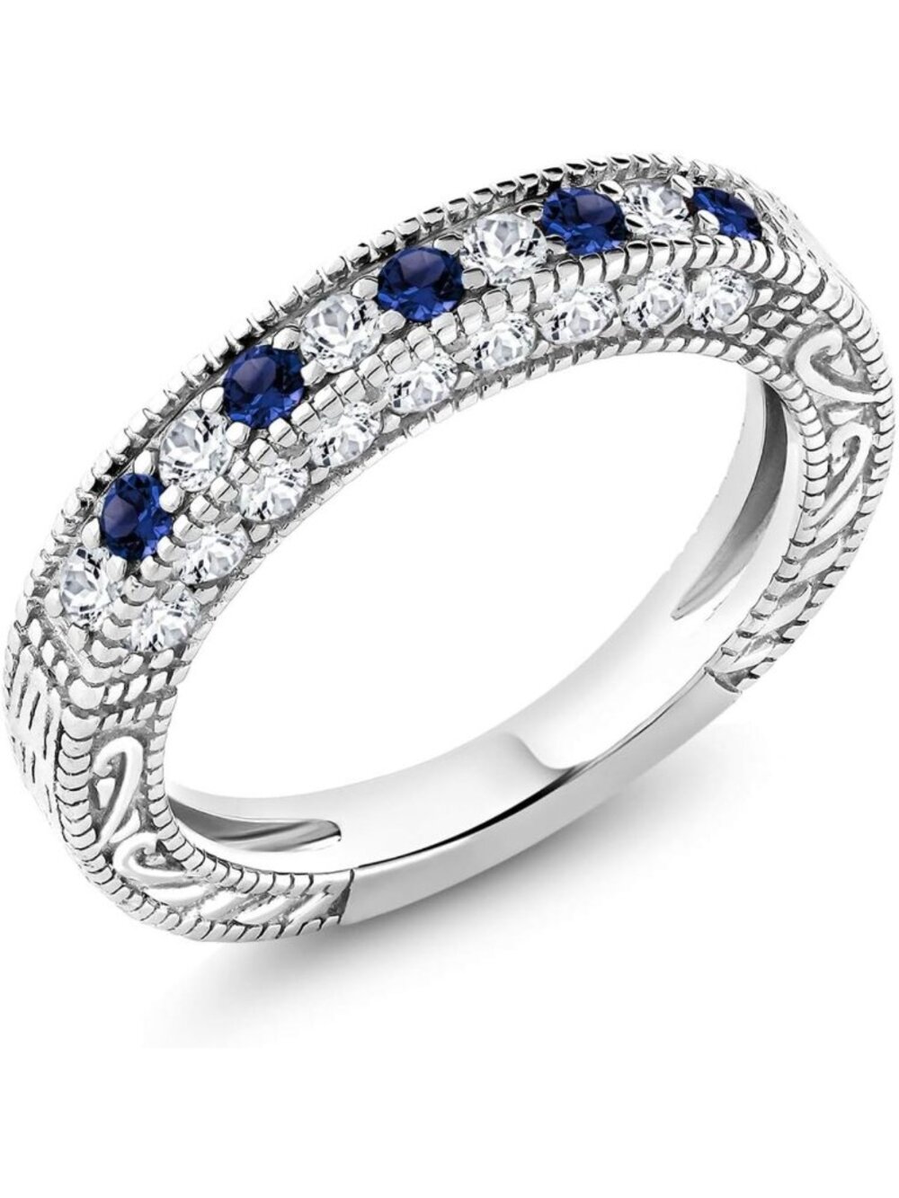 Stunning Blue & White Created Sapphire Wedding Ring for Women - Elegant Gemstone